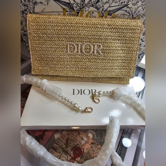 Christian Dior Novelty Clutch Pouch 2023 Summer Rattan Raffia 100% New - Picture 4 of 5